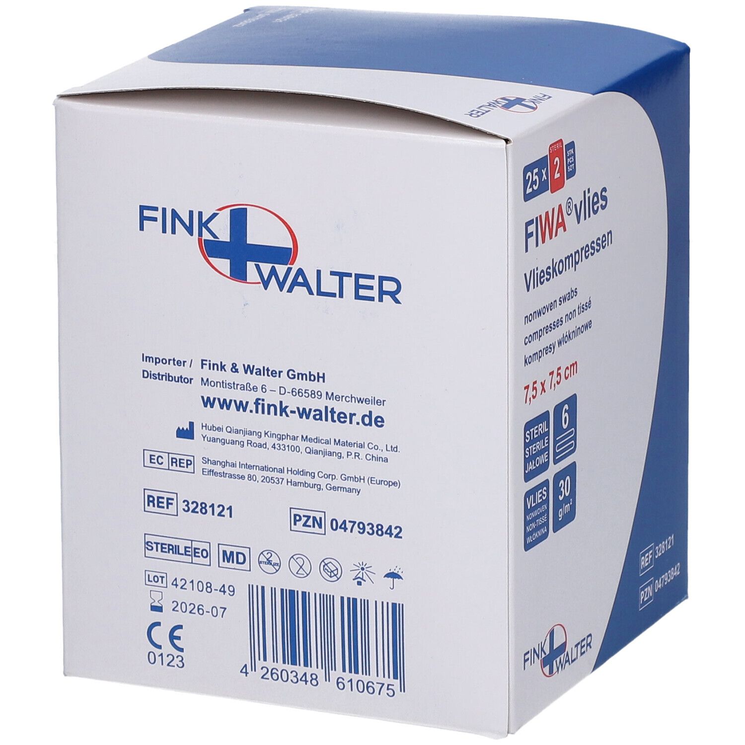 FIWA non-woven swabs, 7,5x7,5 cm, steriel, 50 stuks.