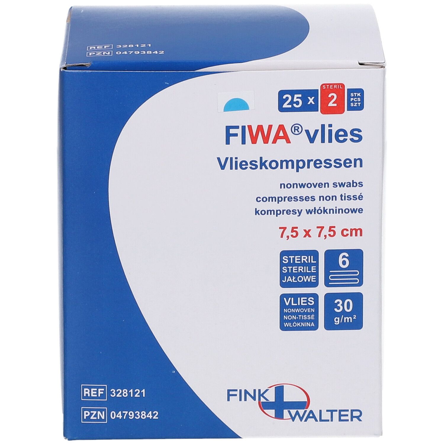 FIWA non-woven swabs, 7,5x7,5 cm, steriel, 50 stuks.