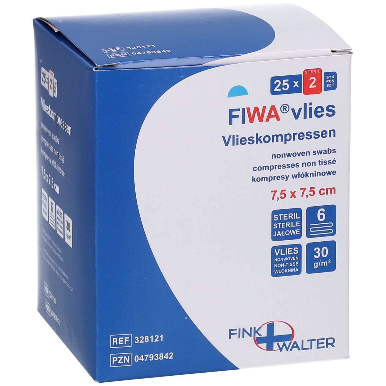FIWA non-woven swabs, 7,5x7,5 cm, steriel, 50 stuks.