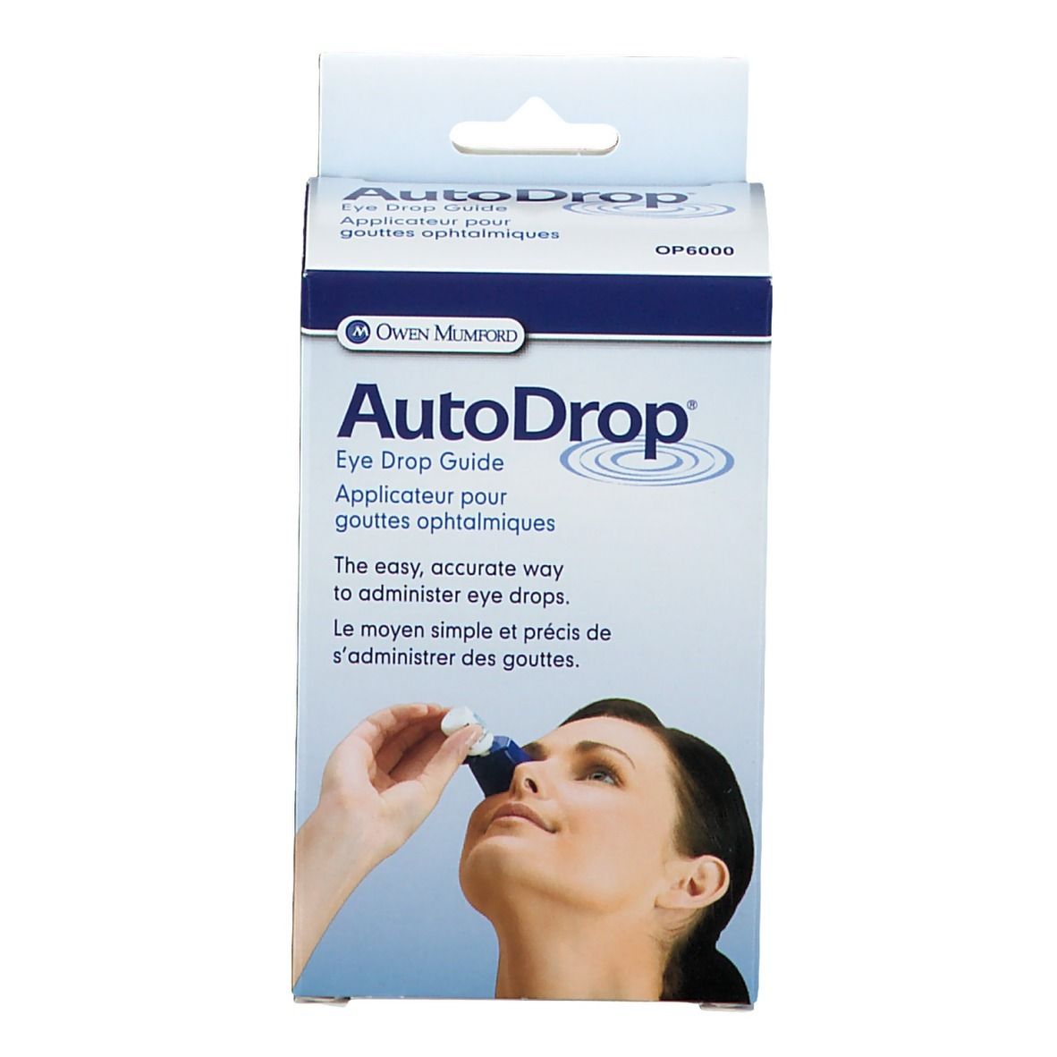 AutoDrop oogdruppelapplicator voor eenvoudige en nauwkeurige toediening van oogdruppels.