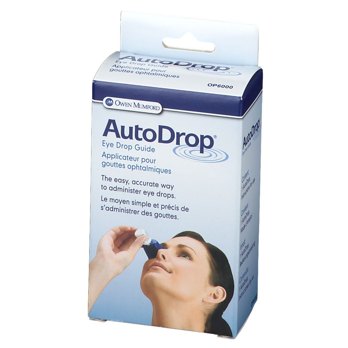 AutoDrop oogdruppelapplicator voor eenvoudige en nauwkeurige toediening van oogdruppels.