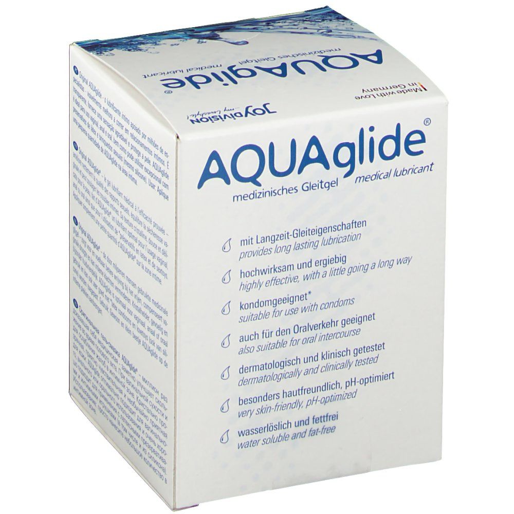 Emballage AQUAGLIDE gel lubrifiant, médical.