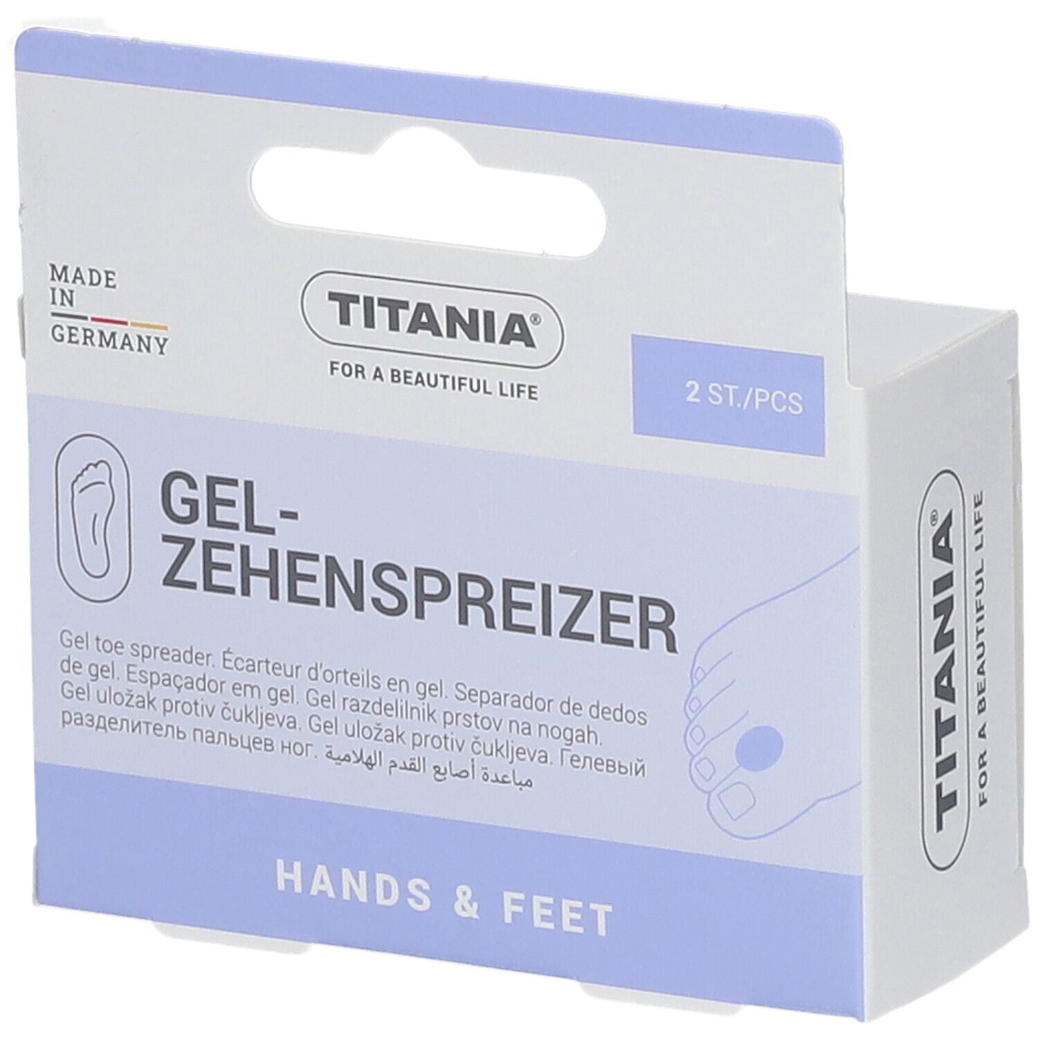 Emballage pour écarteurs d'orteils en gel Titania, 2 pièces.