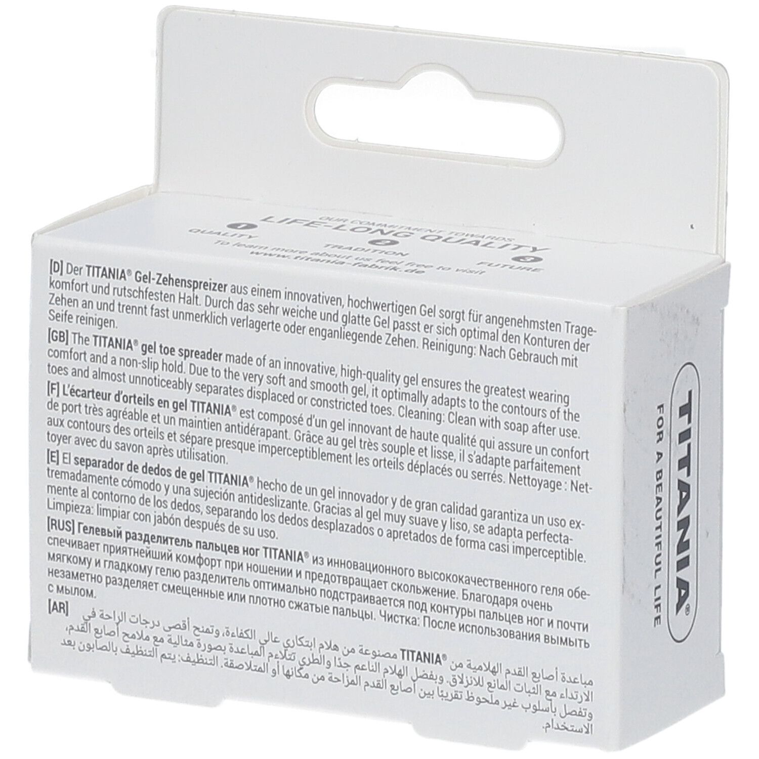 Emballage pour écarteurs d'orteils en gel Titania, 2 pièces.