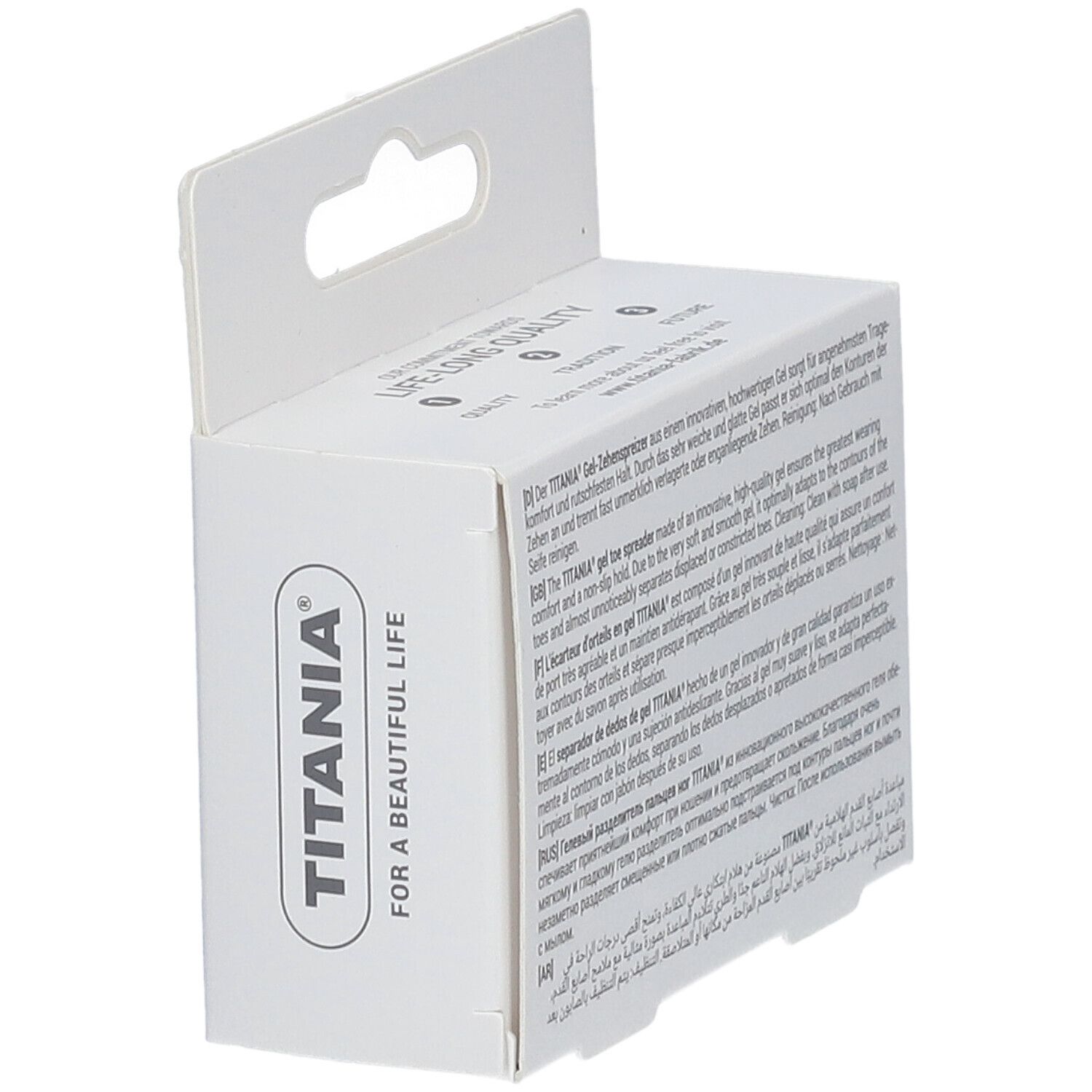 Emballage pour écarteurs d'orteils en gel Titania, 2 pièces.