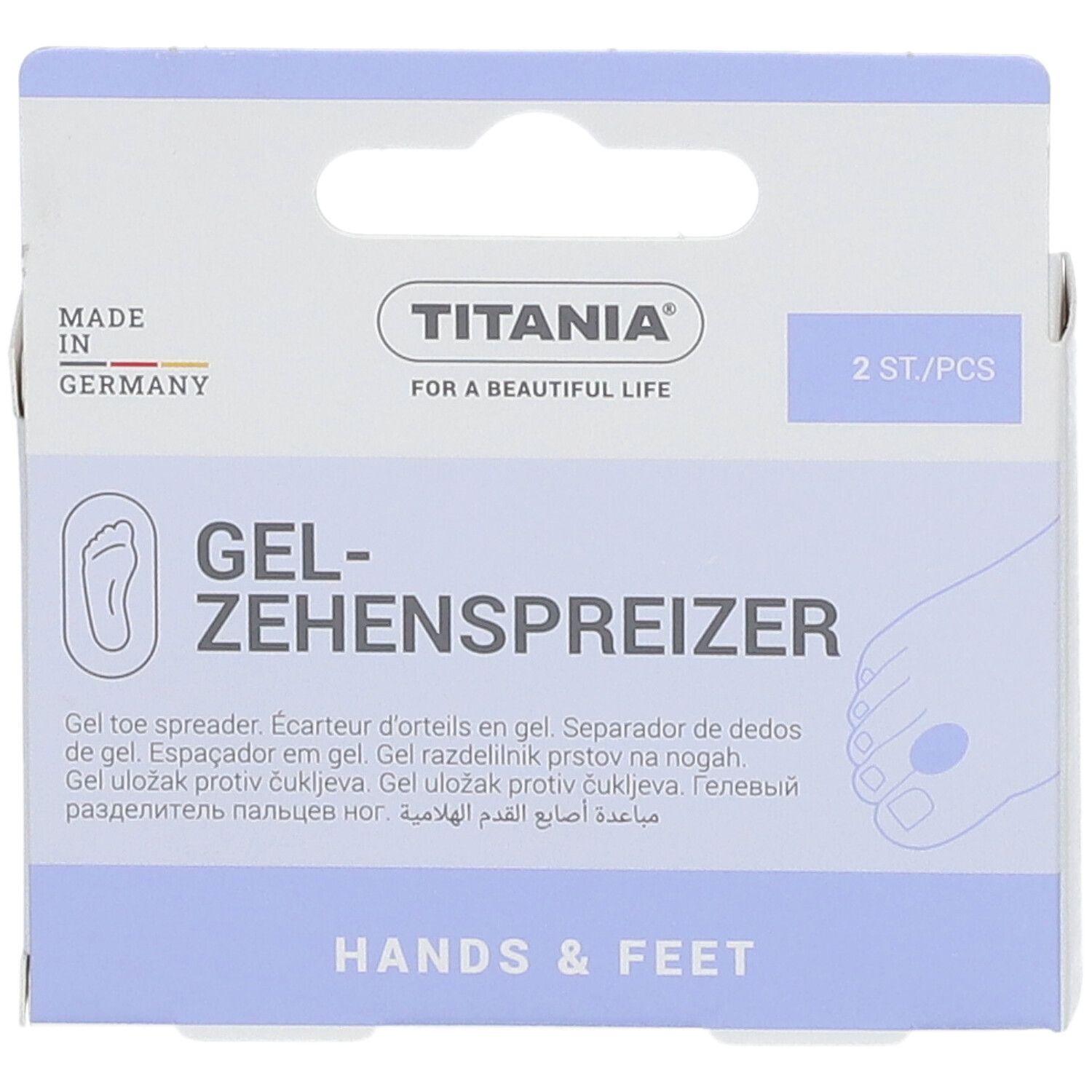 Emballage pour écarteurs d'orteils en gel Titania, 2 pièces.