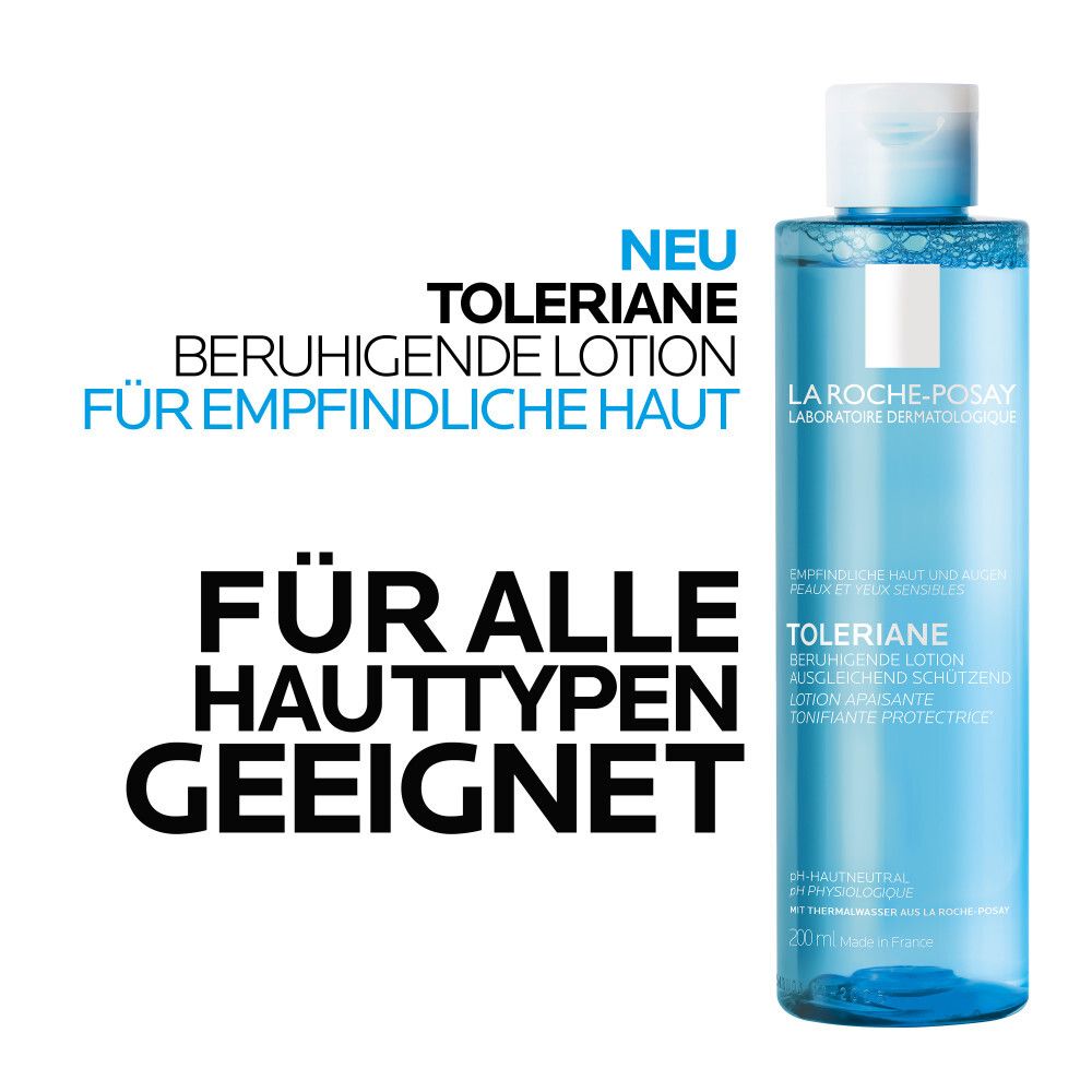 La Roche-Posay Toleriane kalmerende lotion. Tekst: Geschikt voor alle huidtypen.