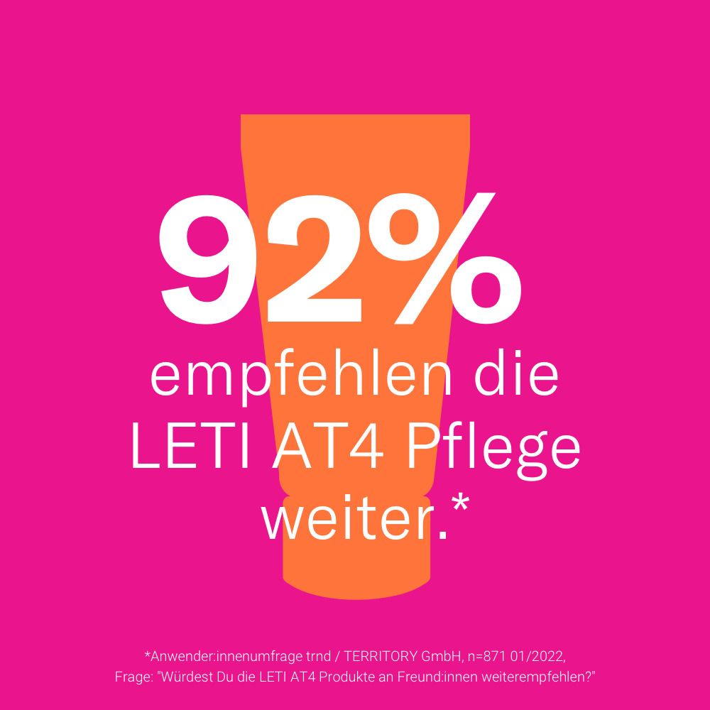 Graphique: 92% recommandent LETI AT4. Tube orange sur fond rose.
