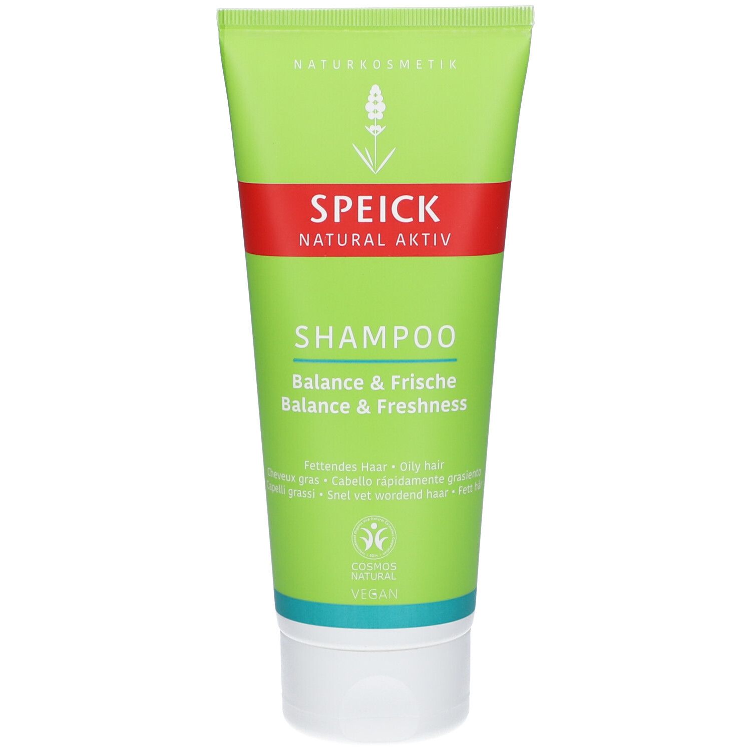 Groene tube Speick Shampoo Balance & Frische voor vet haar. COSMOS NATURAL, VEGAN keurmerken.