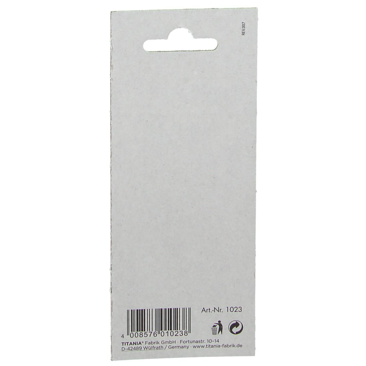 Achterkant van de verpakking van de TITANIA® mee-eterverwijderaar. Barcode en Art.-Nr. 1023.