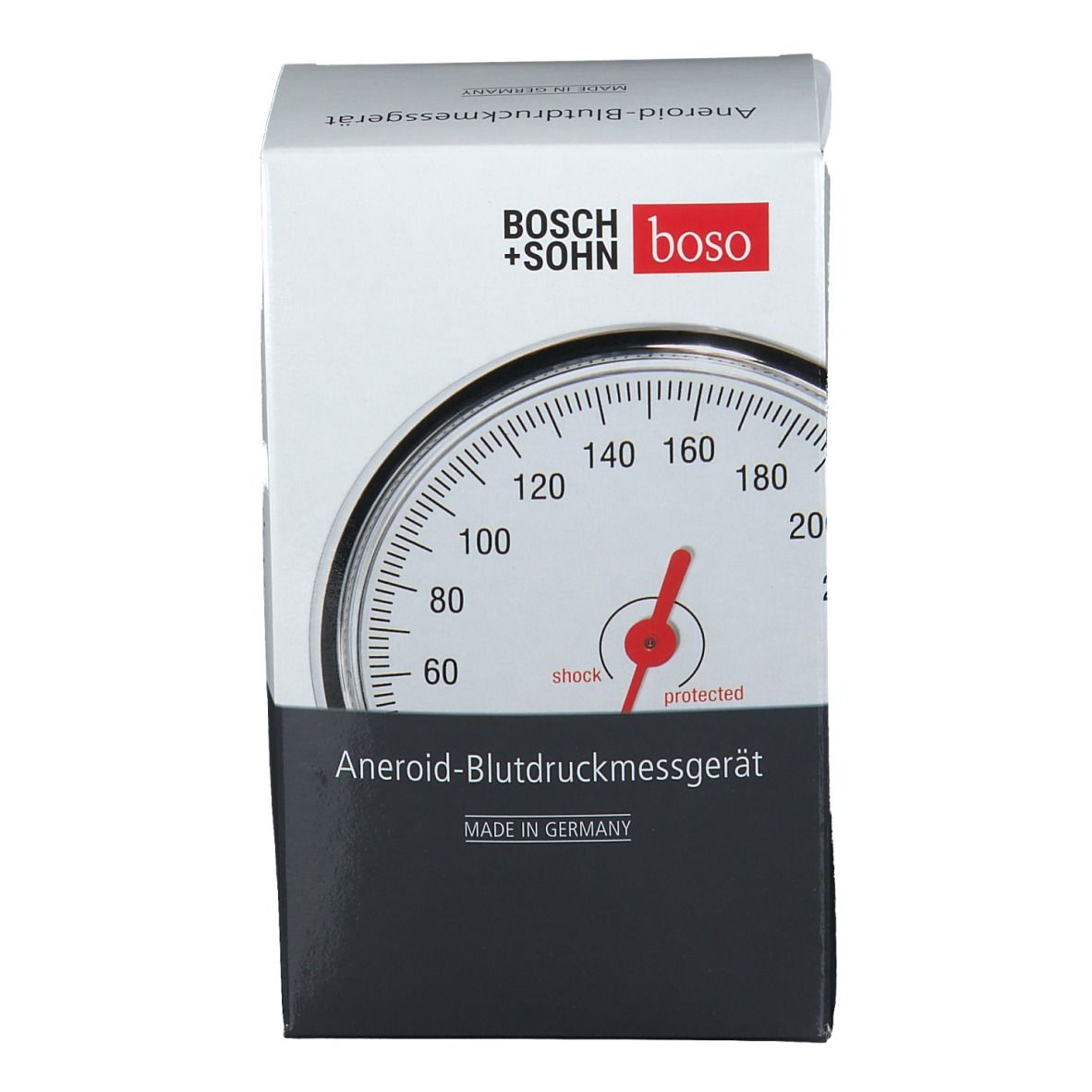 Boîte d'un tensiomètre anéroïde boso, Bosch+Sohn. Cadran avec aiguille rouge. Fabriqué en Allemagne.