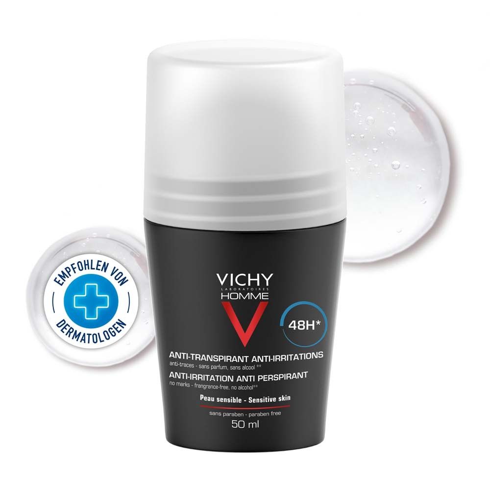 Déodorant Roll-On Vichy Homme Anti-Transpirant, 50 ml. Recommandé par les dermatologues.