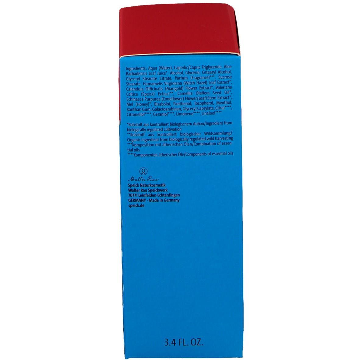 Dos de la boîte. Liste des ingrédients. 3.4 FL. OZ.