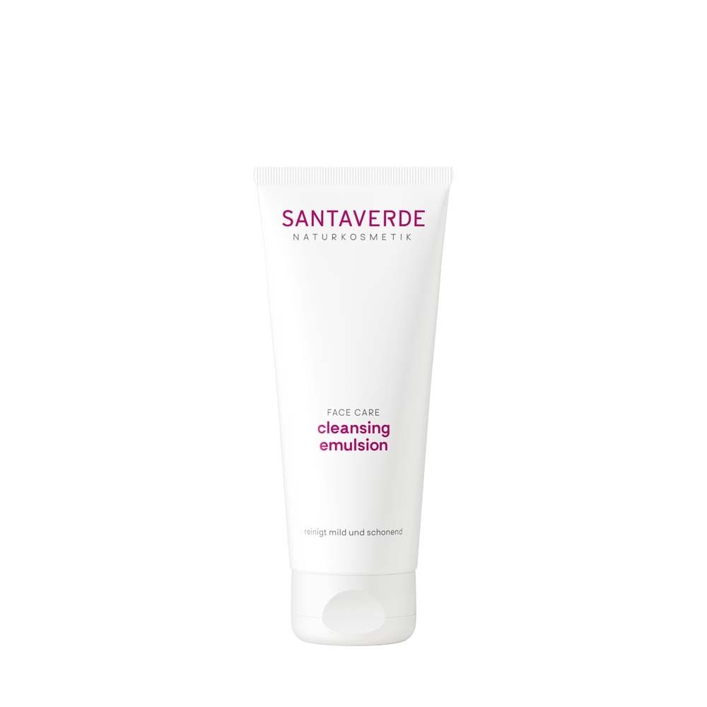 Tube blanc avec inscription SANTAVERDE NATURKOSMETIK. Contient une émulsion nettoyante pour le visage.