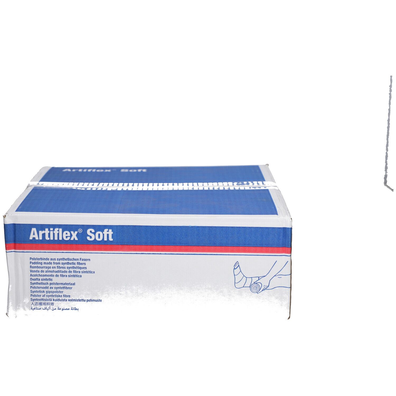 Doos Artiflex Soft met afbeelding van een verband. Meertalige productinformatie.