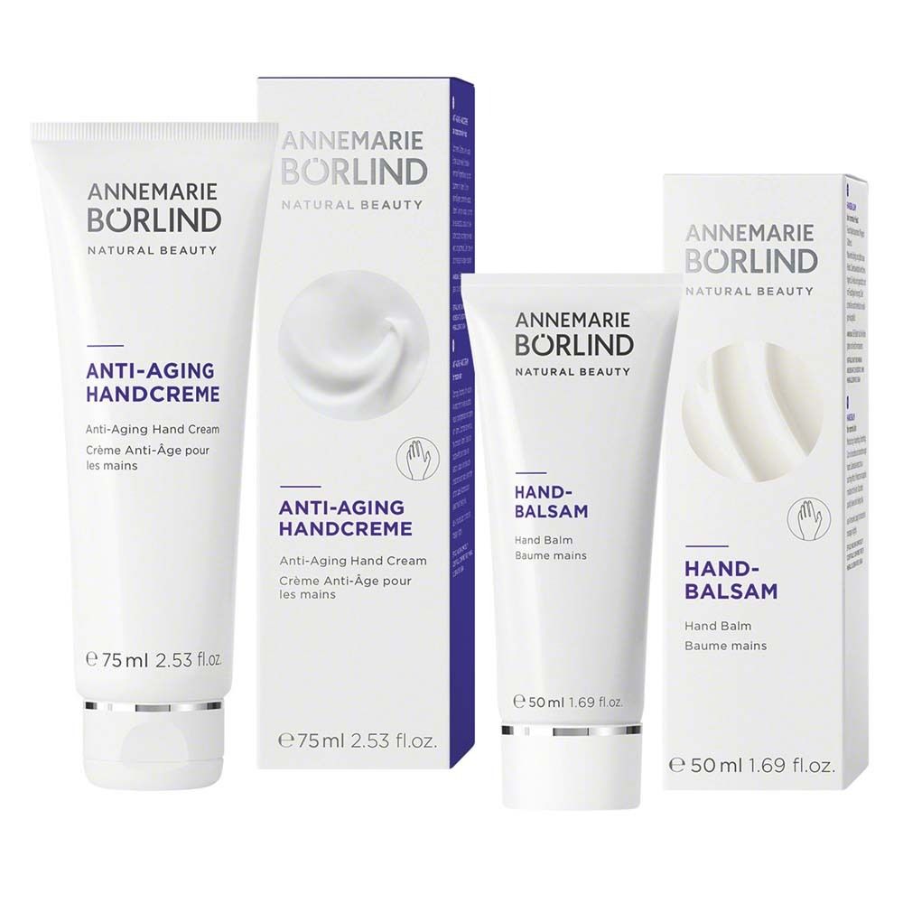 Handcrème producten. Merk: ANNEMARIE BÖRLIND. Hand-Balsam en Anti-Aging Handcreme. Verpakkingen.