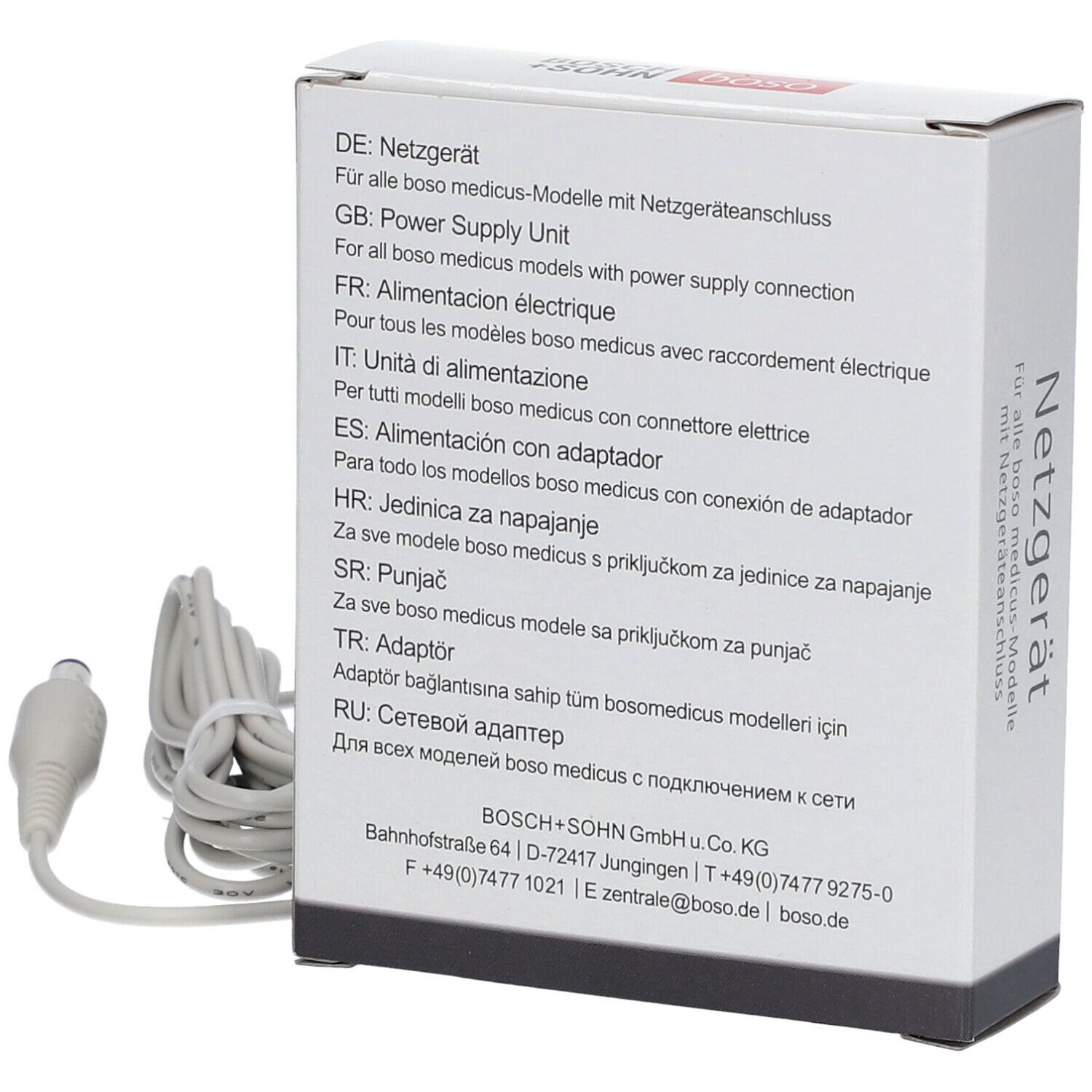 Emballage et adaptateur secteur pour appareils boso medicus.