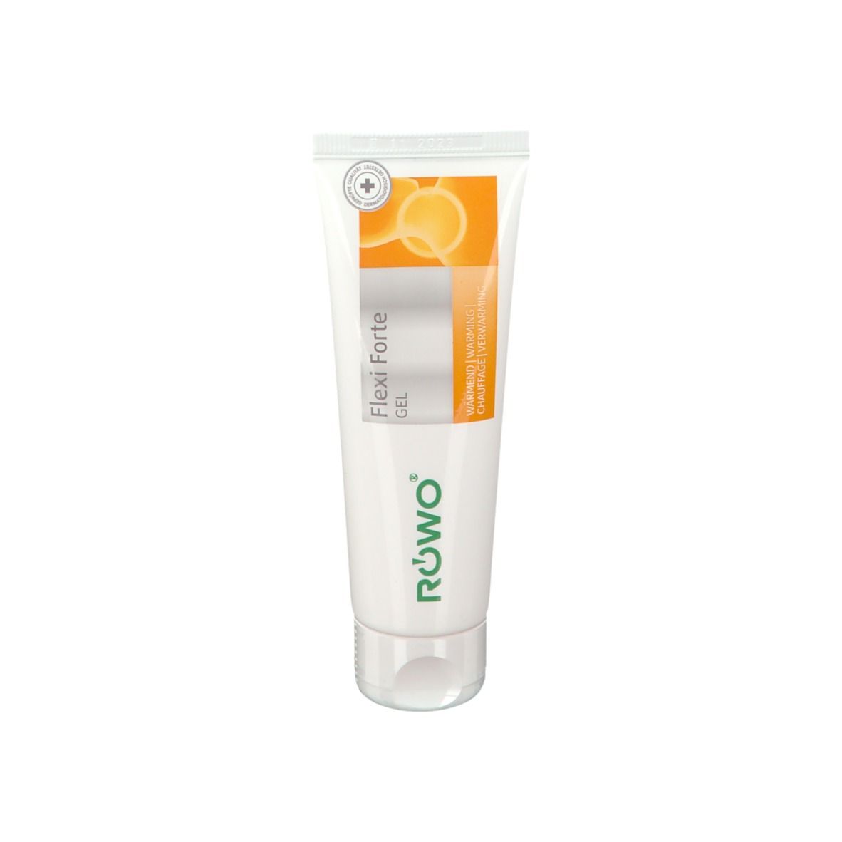 Tube blanc de Flexi Forte Gel. Design orange, logo vert. Nom du produit et marque clairement visibles.