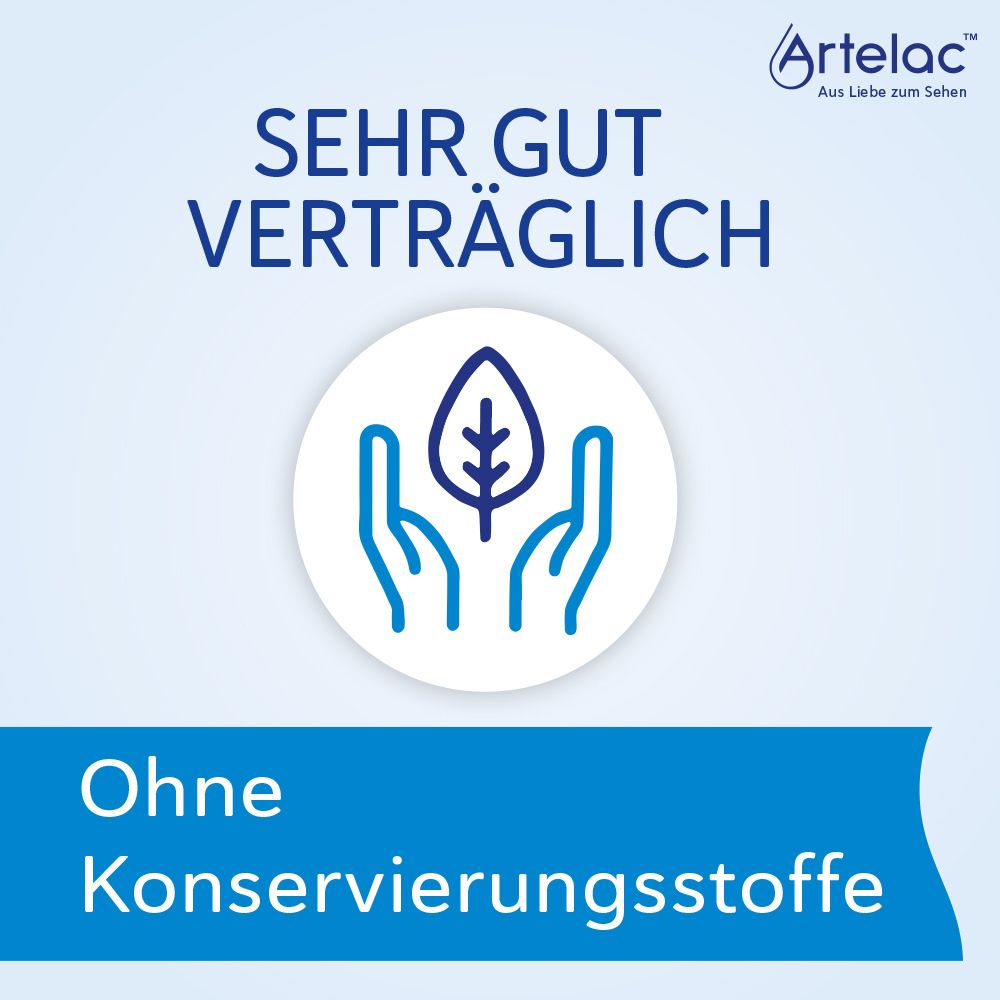 Graphique : mains tenant une feuille. Texte : Sans conservateurs. Logo Artelac. Fond bleu.