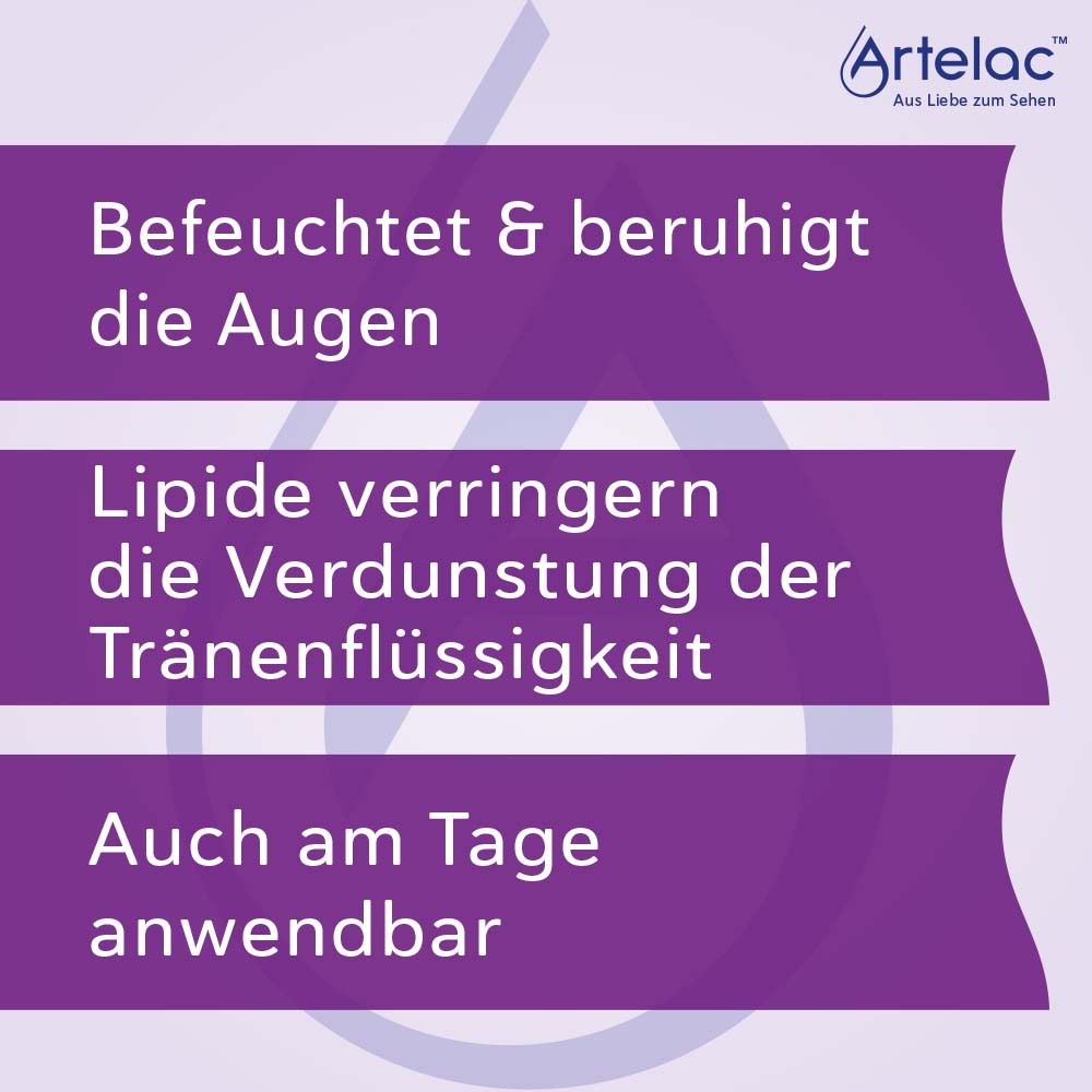 Tekst: Bevochtigt en kalmeert de ogen. Lipiden verminderen verdamping van traanvocht. Ook overdag bruikbaar.