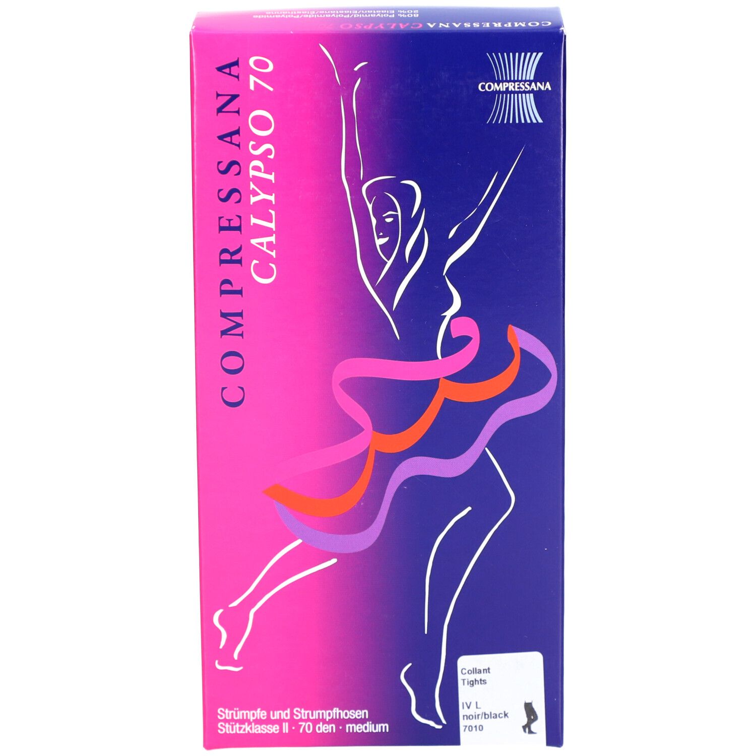 Emballage de collants de compression avec une silhouette dansante.