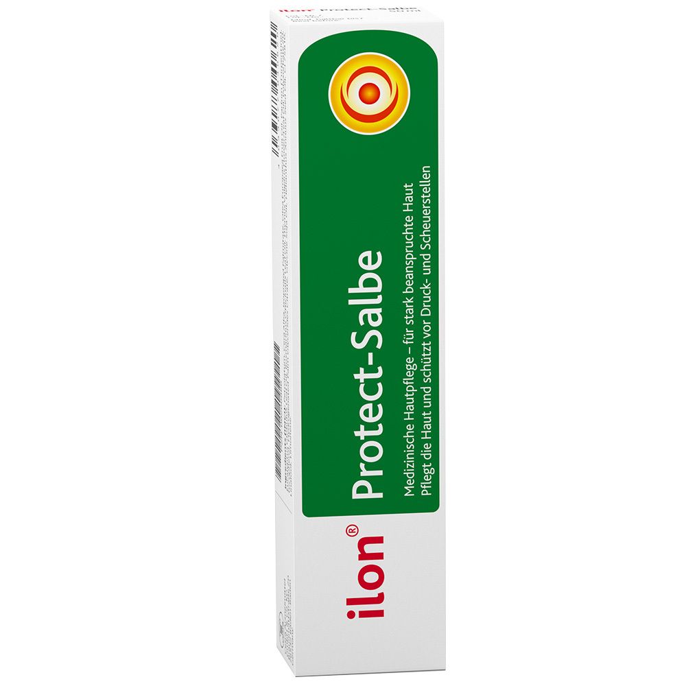 Doos ilon Protect-Salbe. Groen-wit ontwerp. Medische huidverzorging voor de huid.