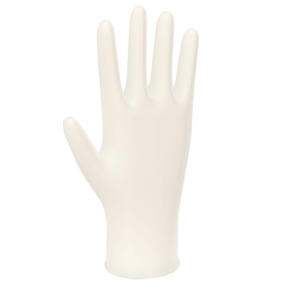 Witte nitril handschoen in de vorm van een hand. Vingers gespreid.