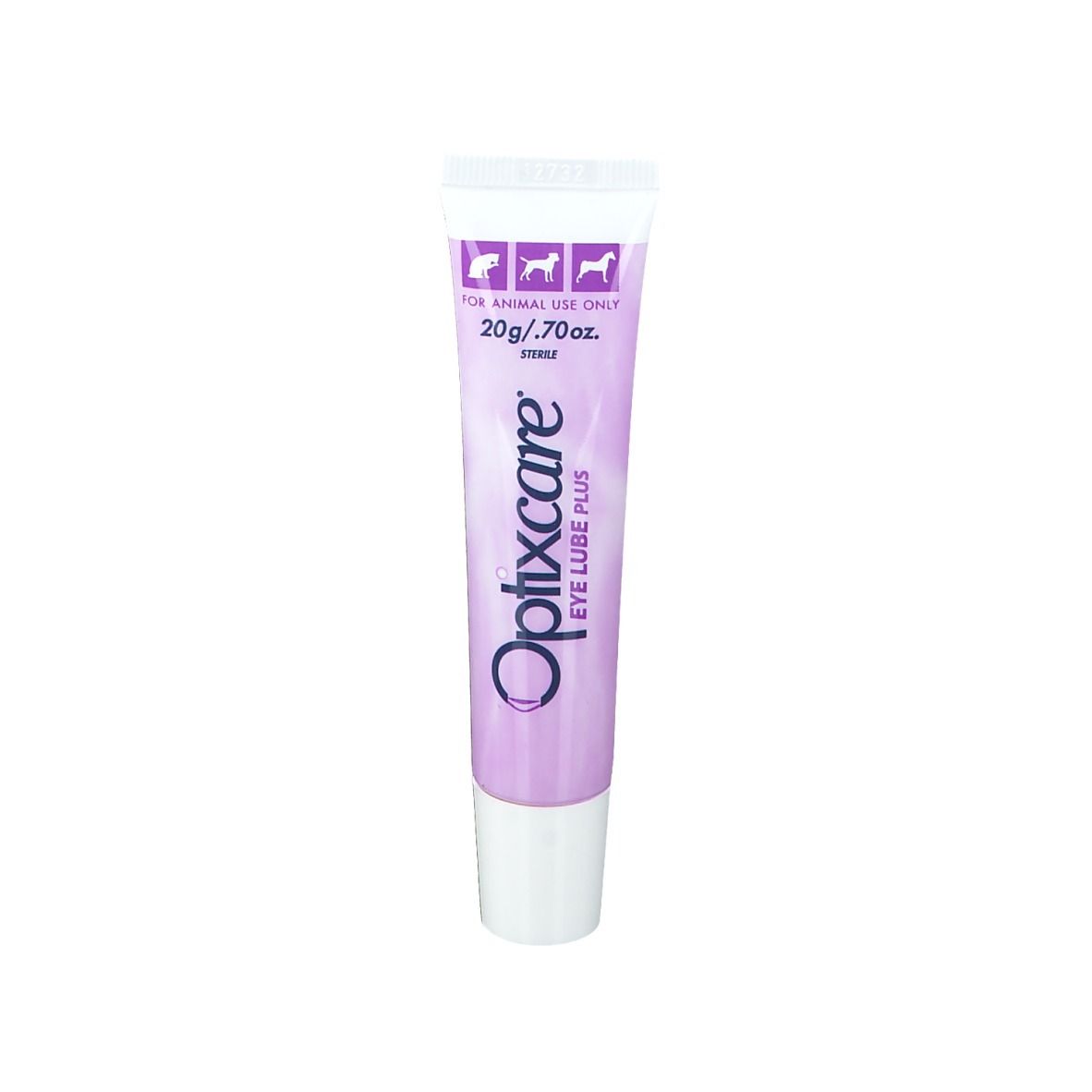 Tube Optixcare Eye Lube Plus. Tube lilas avec bouchon blanc. Contient 20g/0.70oz. Pour animaux.