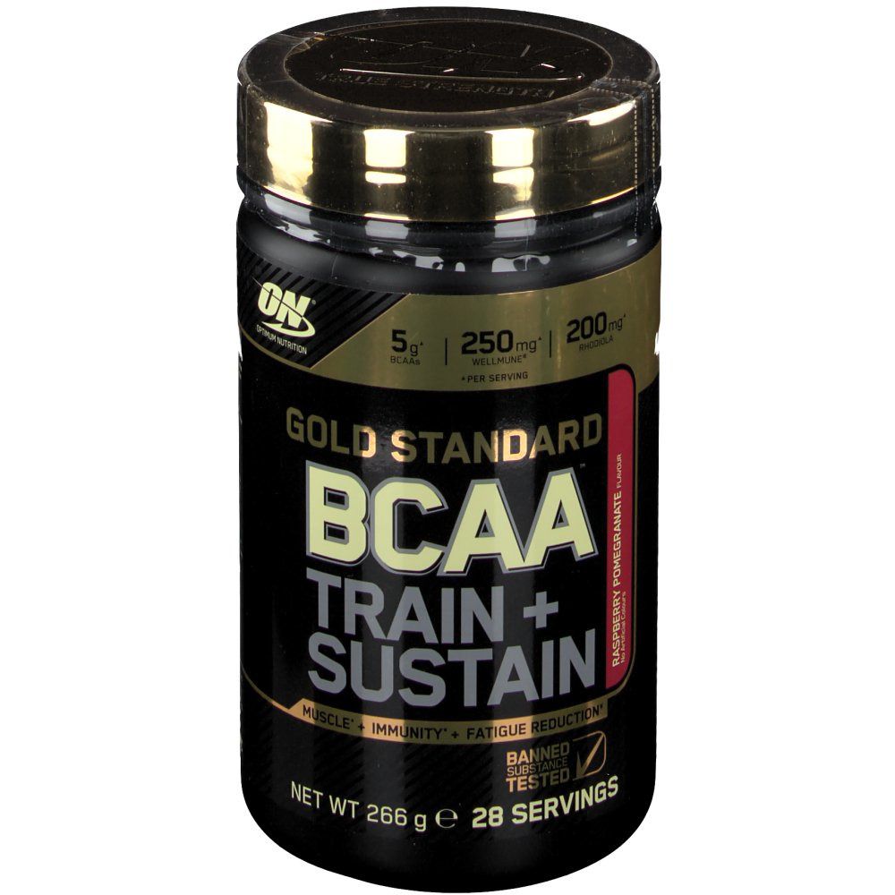 Optimum Nutrition BCAA Train+Sustain Framboos-Granaatappel, pot van 266g.