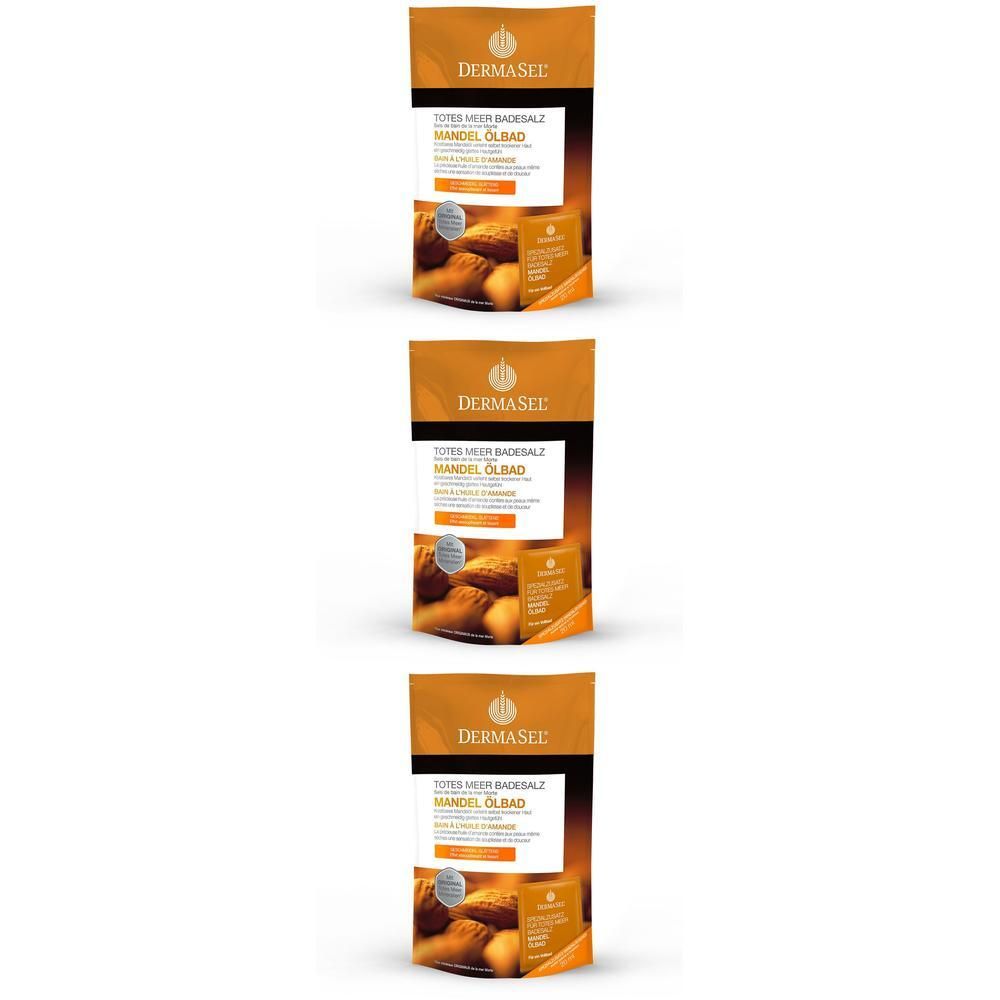 Drie pakken DERMASEL® SPA Mandel Ölbad met amandelmotief.