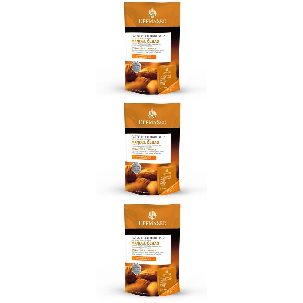 Drie pakken DERMASEL® SPA Mandel Ölbad met amandelmotief.