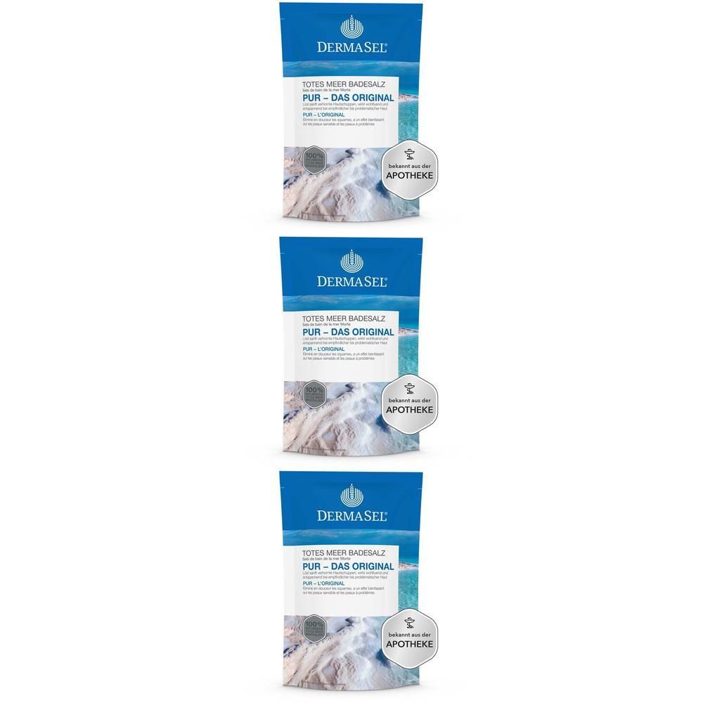 Drie pakken DERMASEL® Dode Zee Badzout PUR - HET ORIGINEEL.