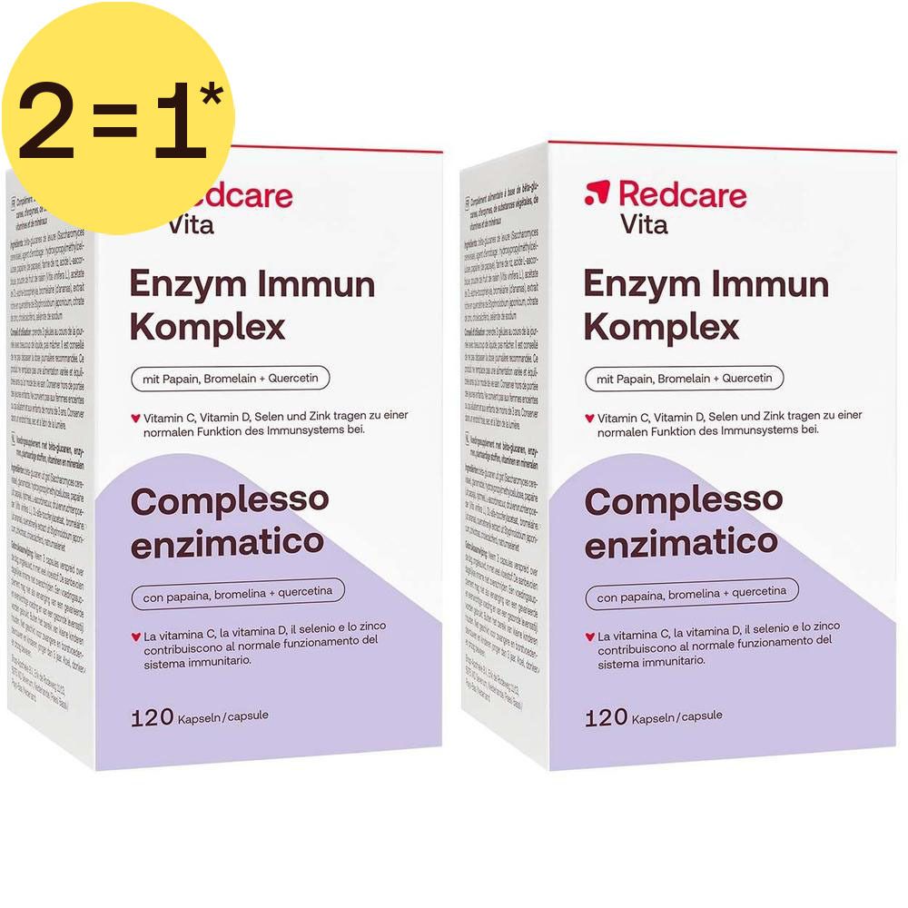 Twee verpakkingen Redcare Enzym Immun Komplex, 120 capsules, 2=1 aanbieding.