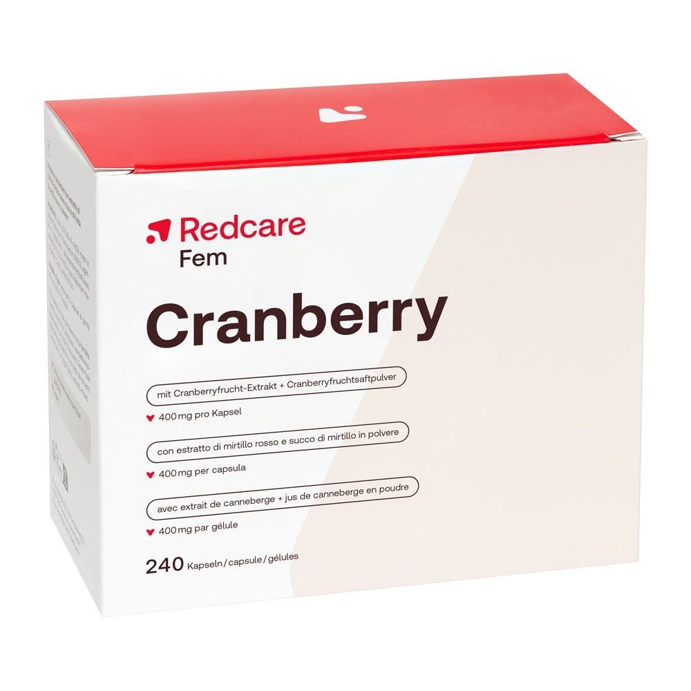 Pak Redcare Fem Cranberry met 240 capsules, 400mg per capsule.