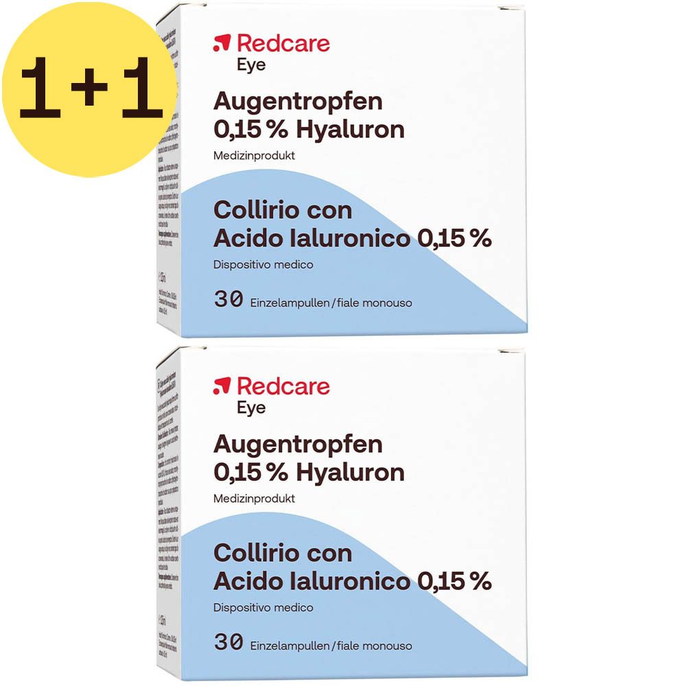 Twee dozen Redcare Eye Augentropfen 0,15 % Hyaluron. Medisch hulpmiddel. 30 unidoses.
