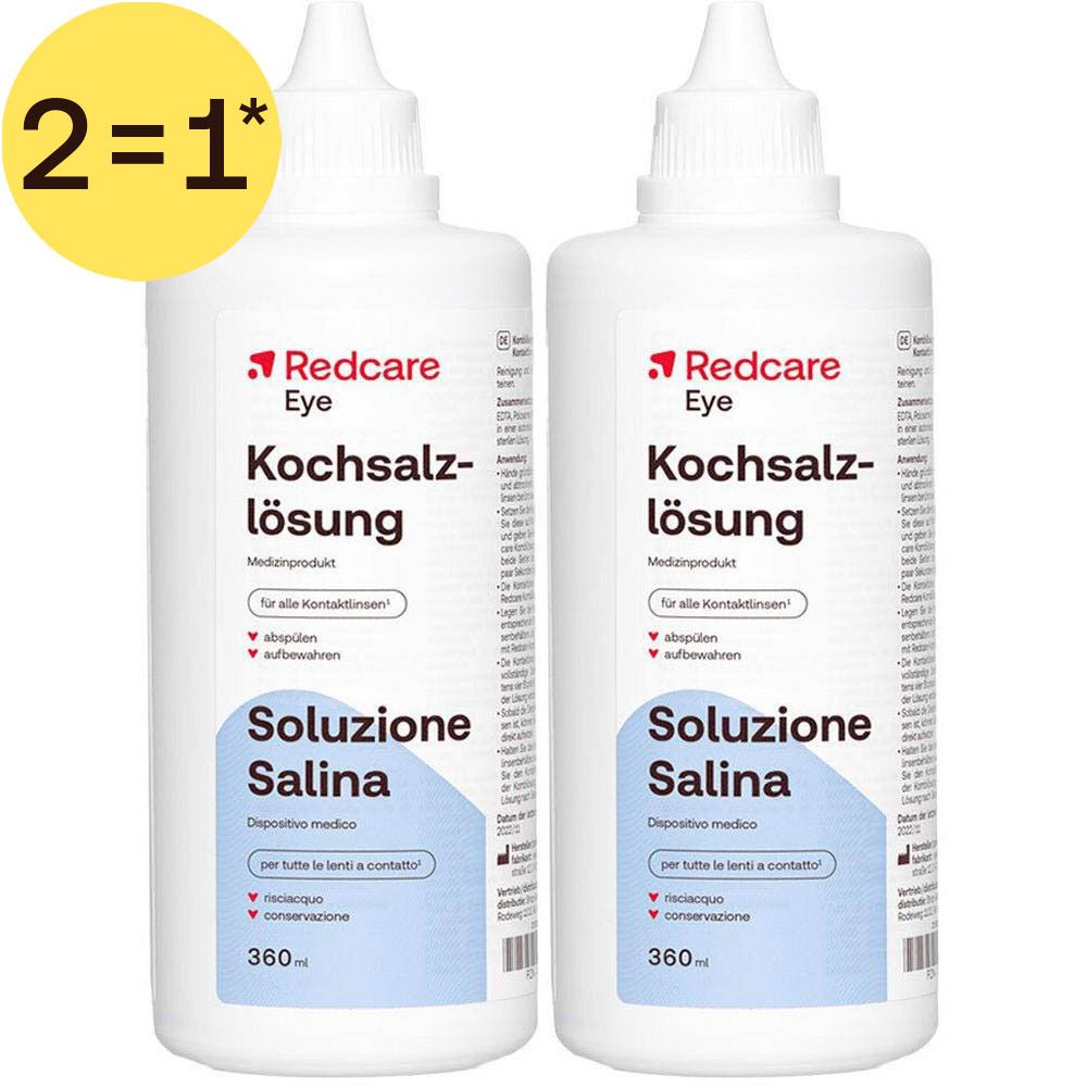 Twee flessen Redcare Zoutoplossing, elk 360ml.