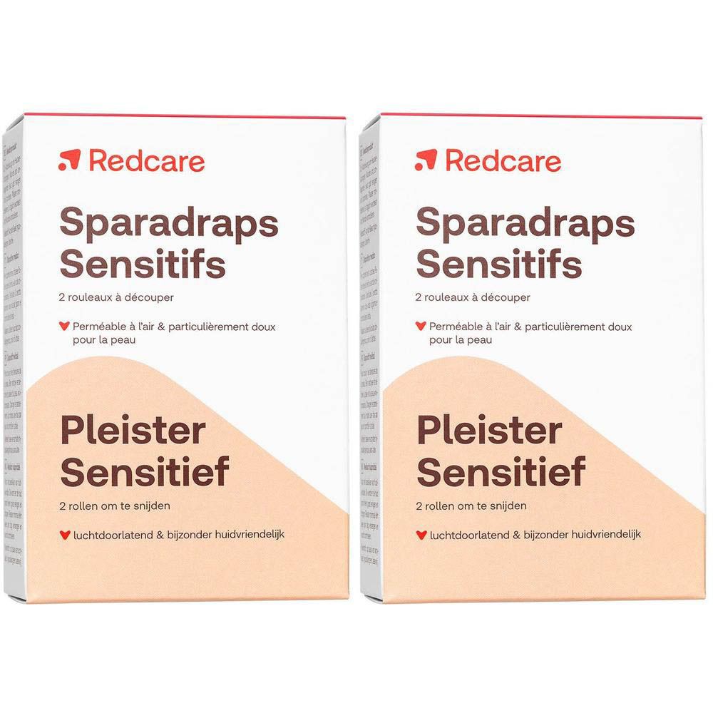 Deux paquets de pansements Redcare Sensitiv, 2 rouleaux à découper, respirants et doux pour la peau.