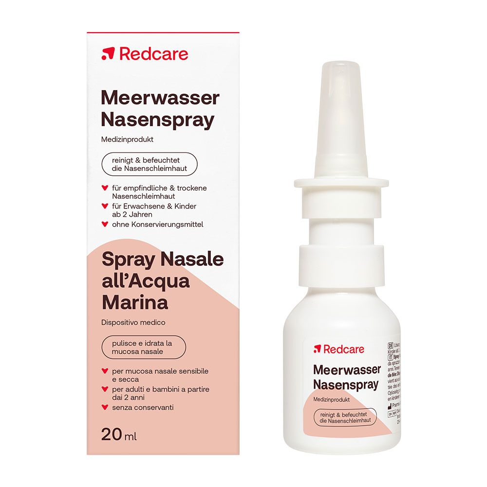 Flacon et emballage Redcare Spray Nasal à l'Eau de Mer, 20ml.