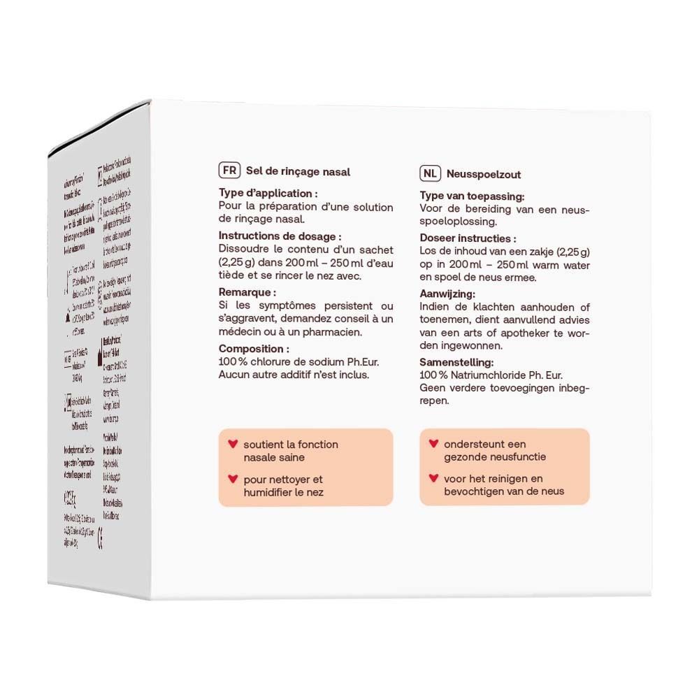 Achterkant van een pak Redcare Nasenspülsalz met instructies in vier talen.