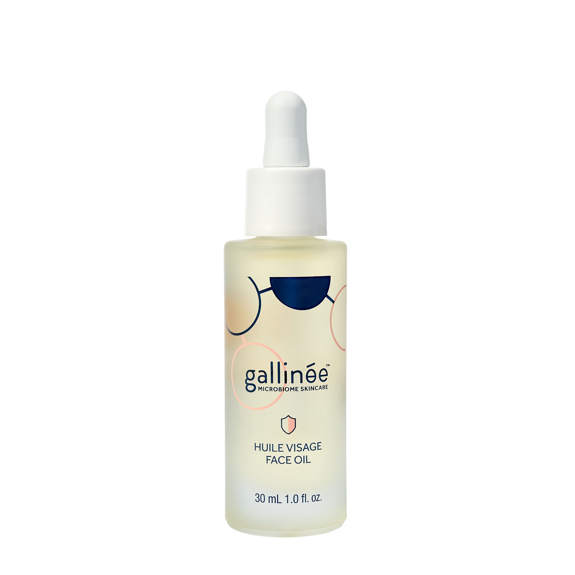 Gezichtsolie fles met pipet. Merk Gallinée. Opschrift: Huile Visage Face Oil. 30 ml.