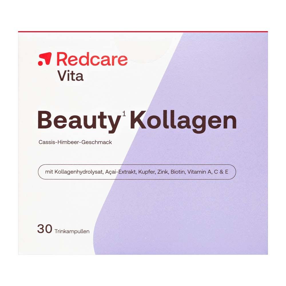 Dos de l'emballage de Redcare Beauty Kollagen. Contient des informations sur les ingrédients et les valeurs nutritionnelles.