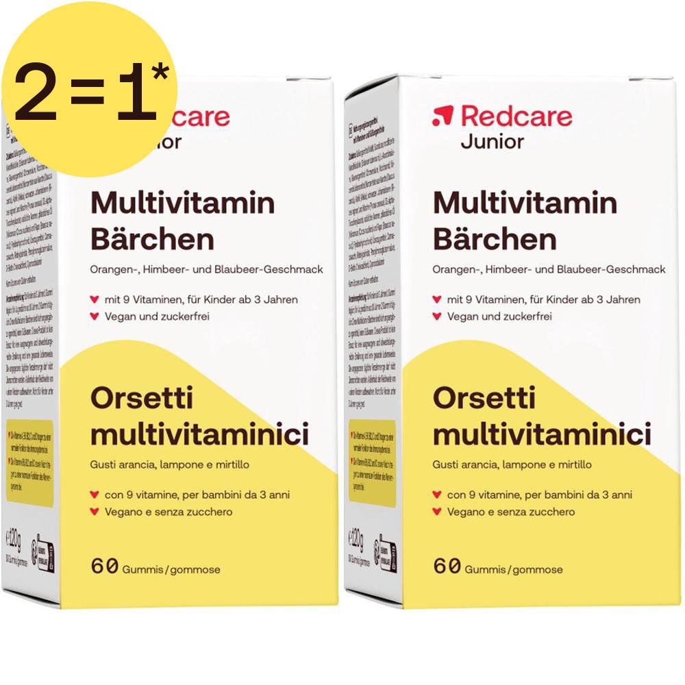 Deux paquets de oursons multivitaminés Redcare Junior, 60 oursons par paquet, avec offre 2=1.