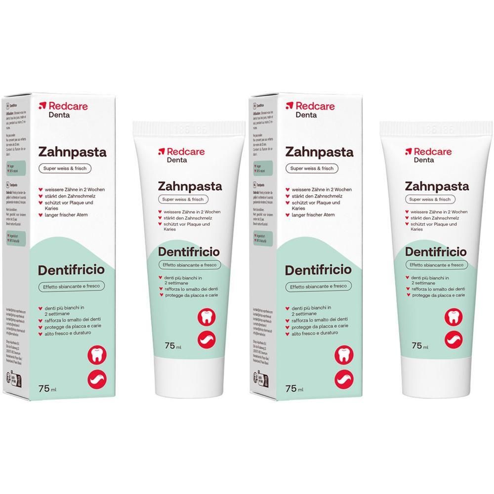 Redcare Tandpasta in witte verpakking met blauwe accenten, 75ml.