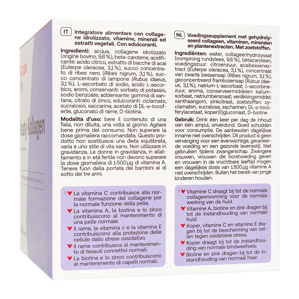 Dos de la boîte Redcare Vita Beauty Kollagen. Ingrédients, instructions d'utilisation.