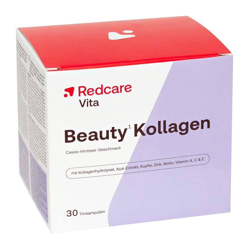 Boîte Redcare Vita Beauty Kollagen. 30 ampoules buvables. Avec collagène, zinc, biotine, vitamines.