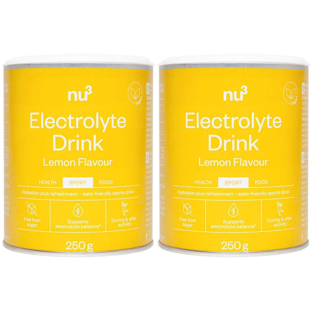 Twee blikken nu3 Elektrolyt Drink Citroen, 250g.