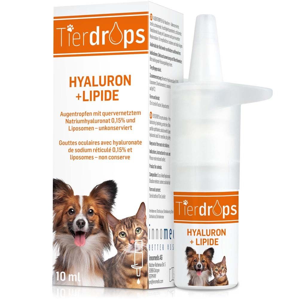 Flacon de gouttes oculaires Tierdrops Hyaluron + Lipide, 10 ml.