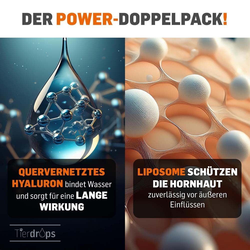 Illustration d'acide hyaluronique réticulé dans une goutte d'eau et de liposomes protégeant la couche cornée.