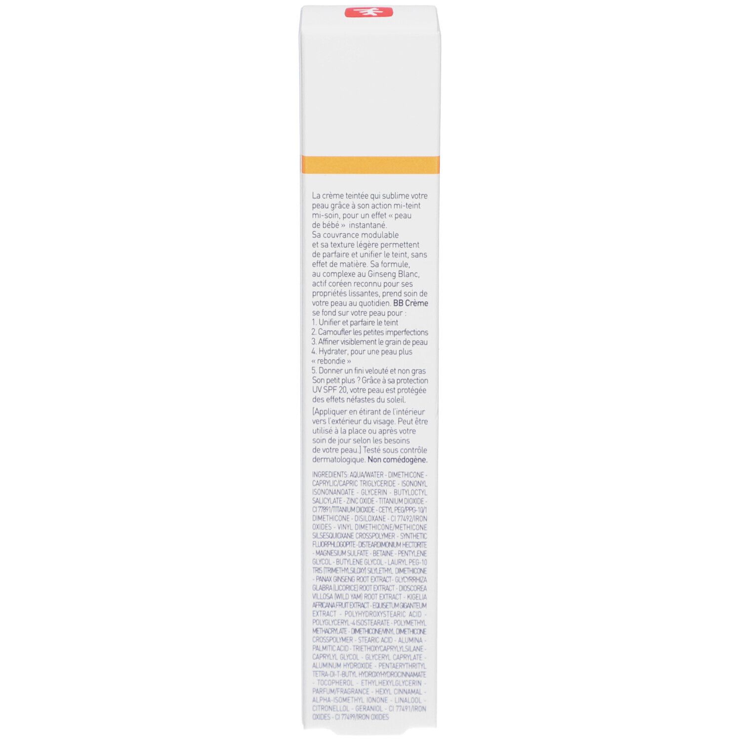 Dos de la boîte. Texte multilingue. Ingrédients et instructions d'utilisation.