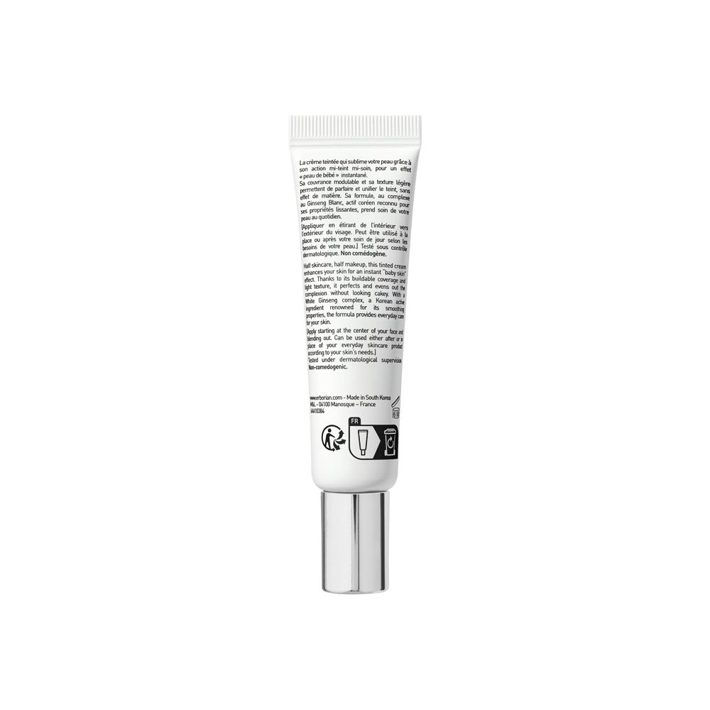 Achterkant van een Erborian BB Creme Doré SPF 20 tube met productinformatie.